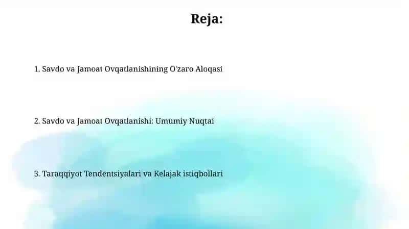 Savdo va Jamoat Ovqatlanishi: Umumiy Nuqtai 2