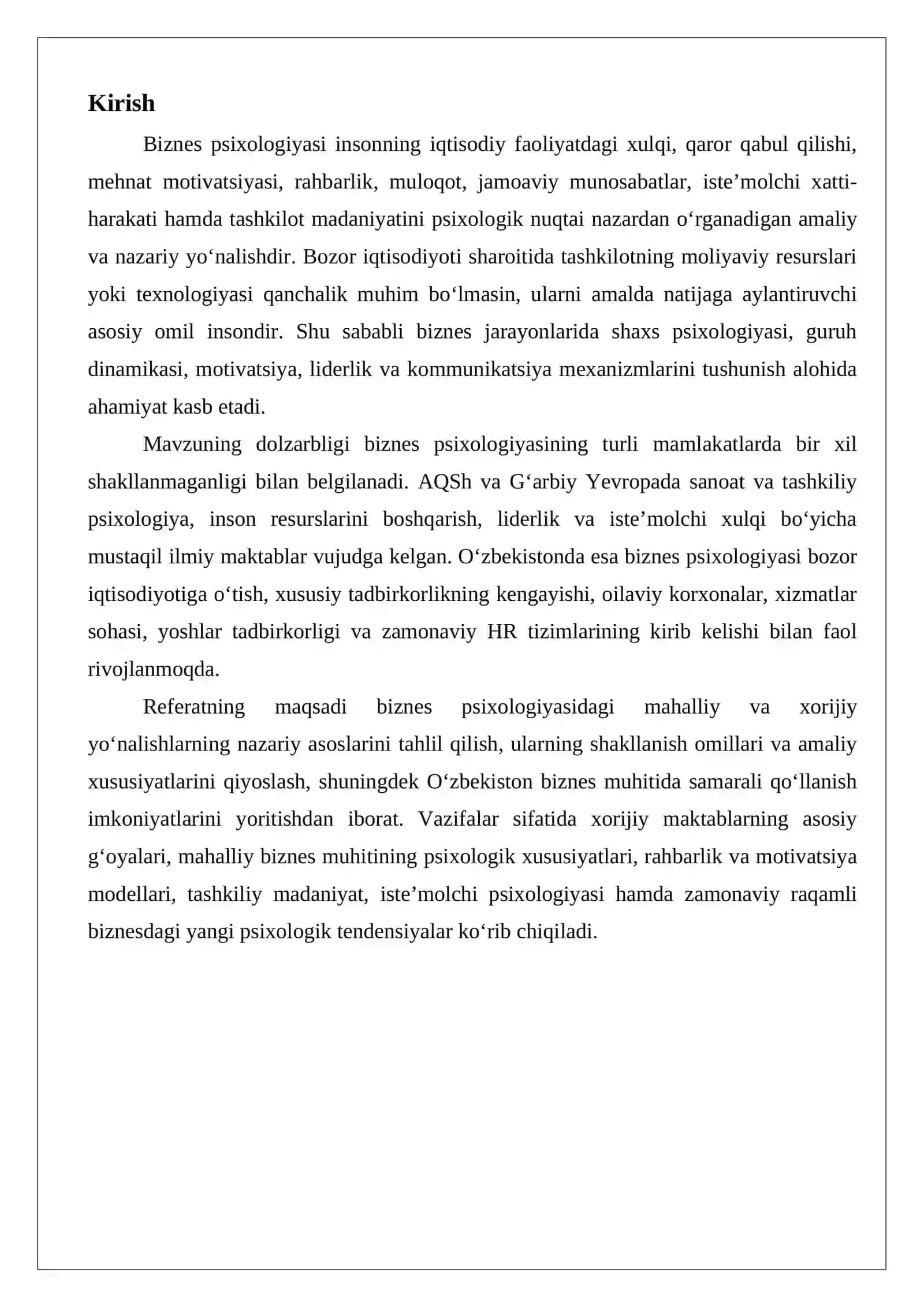 Biznes psixologiyasida mahalliy va xorijiy yo‘nalishlar 2