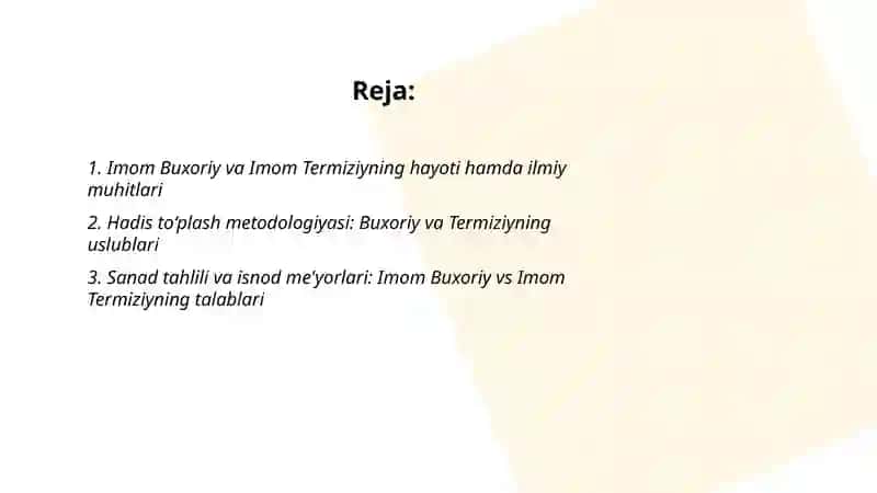 Imom Buxoriy va Imom Termiziyning hadis ilmiga qo‘shgan hissalari va qiyosiy tahlili 2