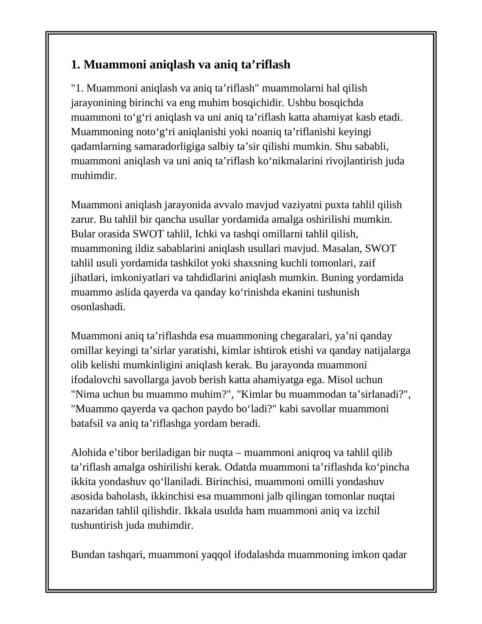 MUAMMOLARNI HAL QILISH (PROBLEM-SOLVING) 2