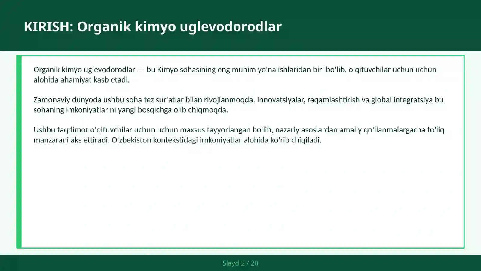 ORGANIK KIMYO UGLEVODORODLAR 2
