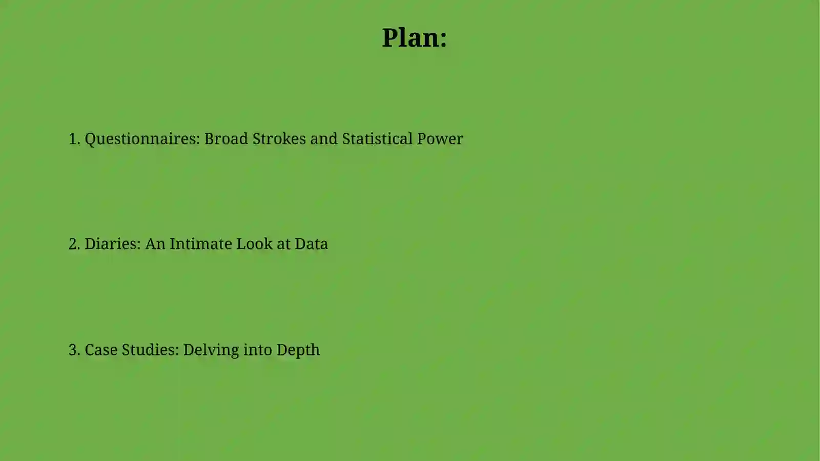 Data collection materials: Diaries, Case studies and Questionnaires 2