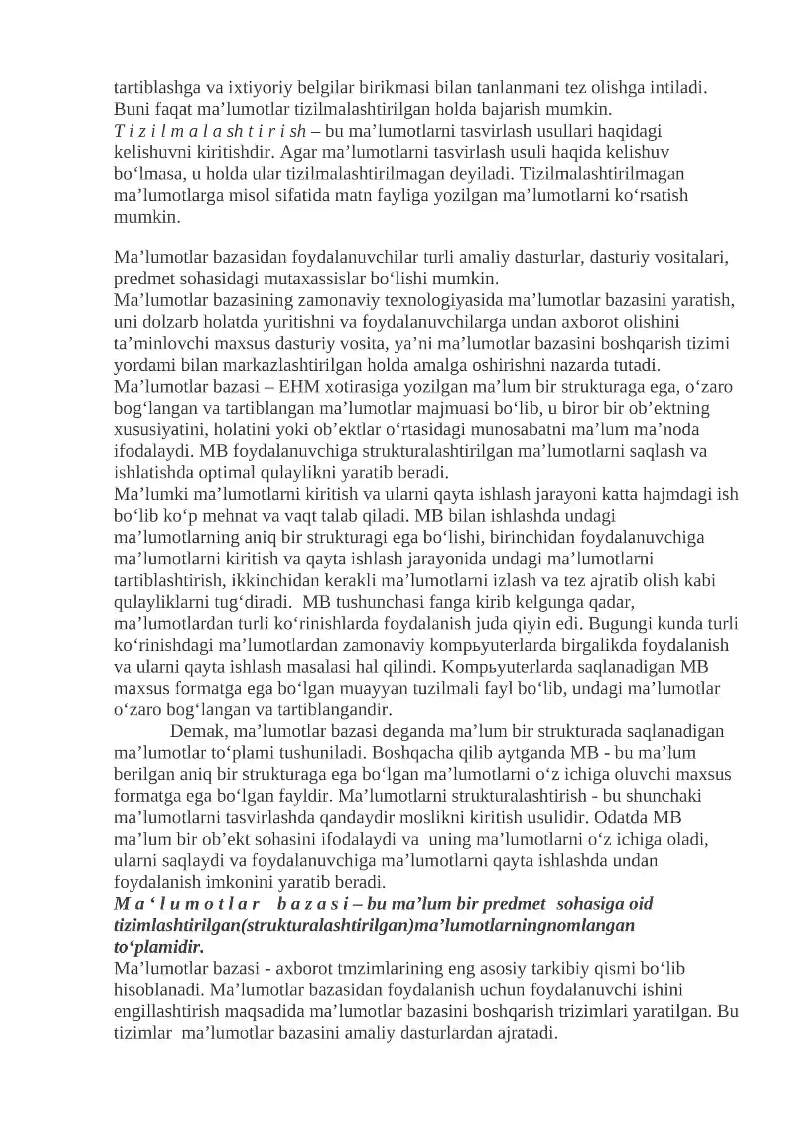Ma’lumotlar bazasi haqida tushunchalar 2