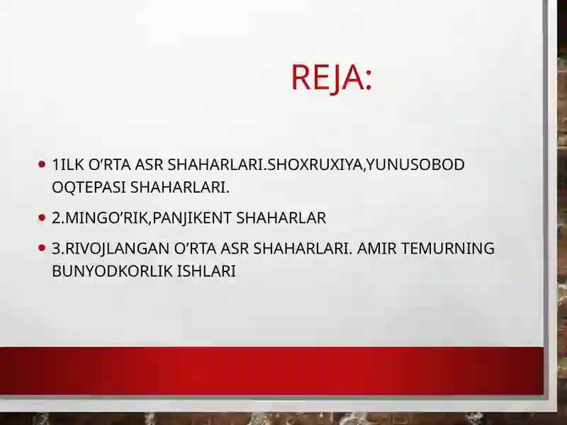 O’rta Osiyoning o’rta asr shaharlari. 2