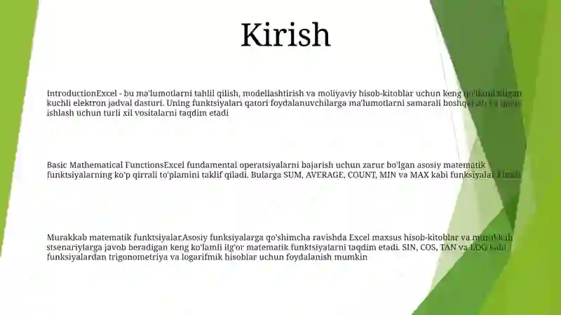 Excel Dasturida Matinga Oid Funktsiyalar 2