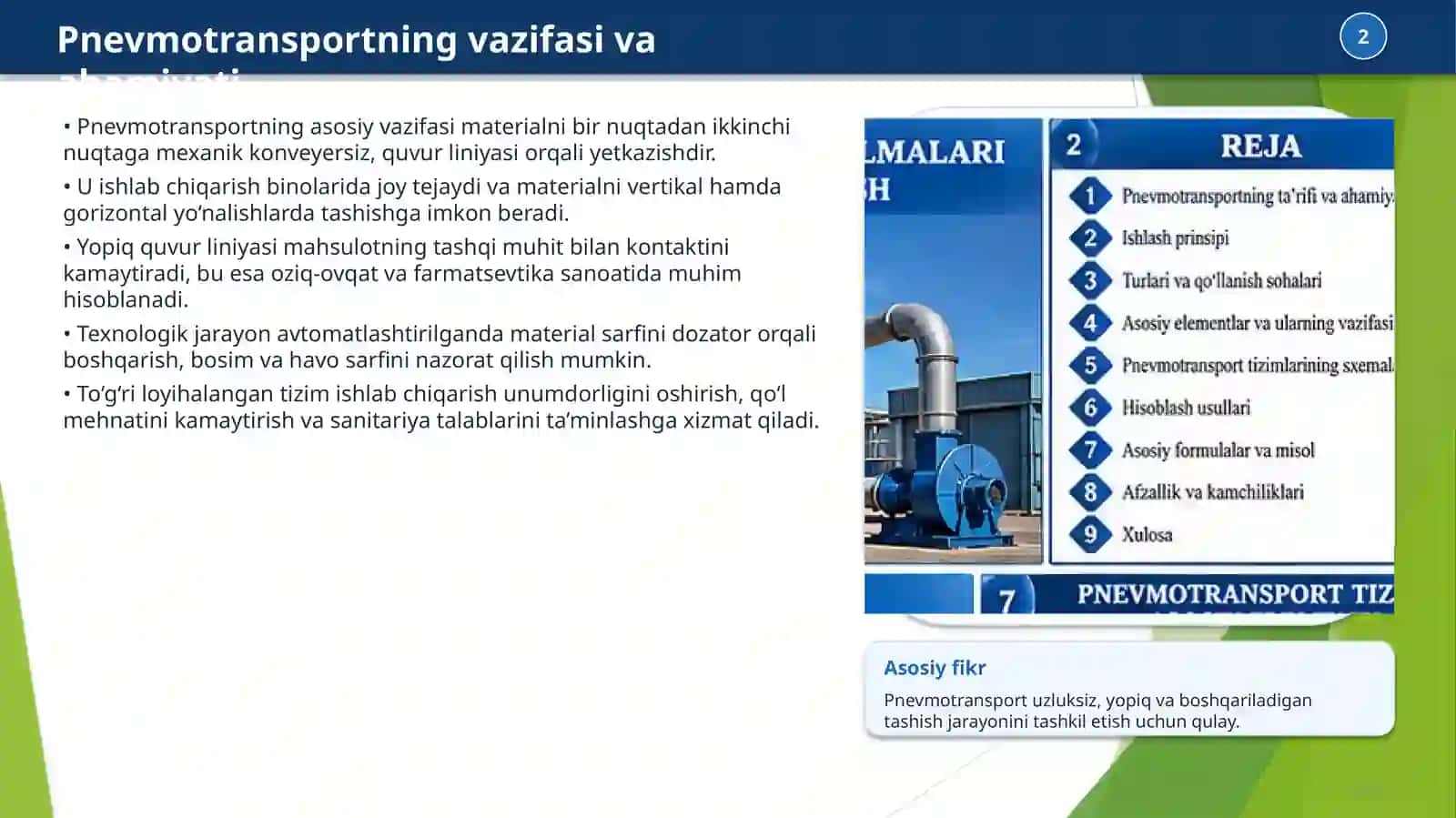 Pnevmotransport qurilmalari va ularni hisoblash 2