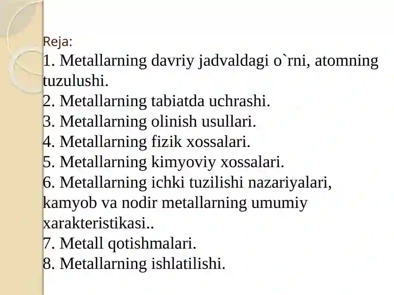 Metallarning umumiy xossalari 2