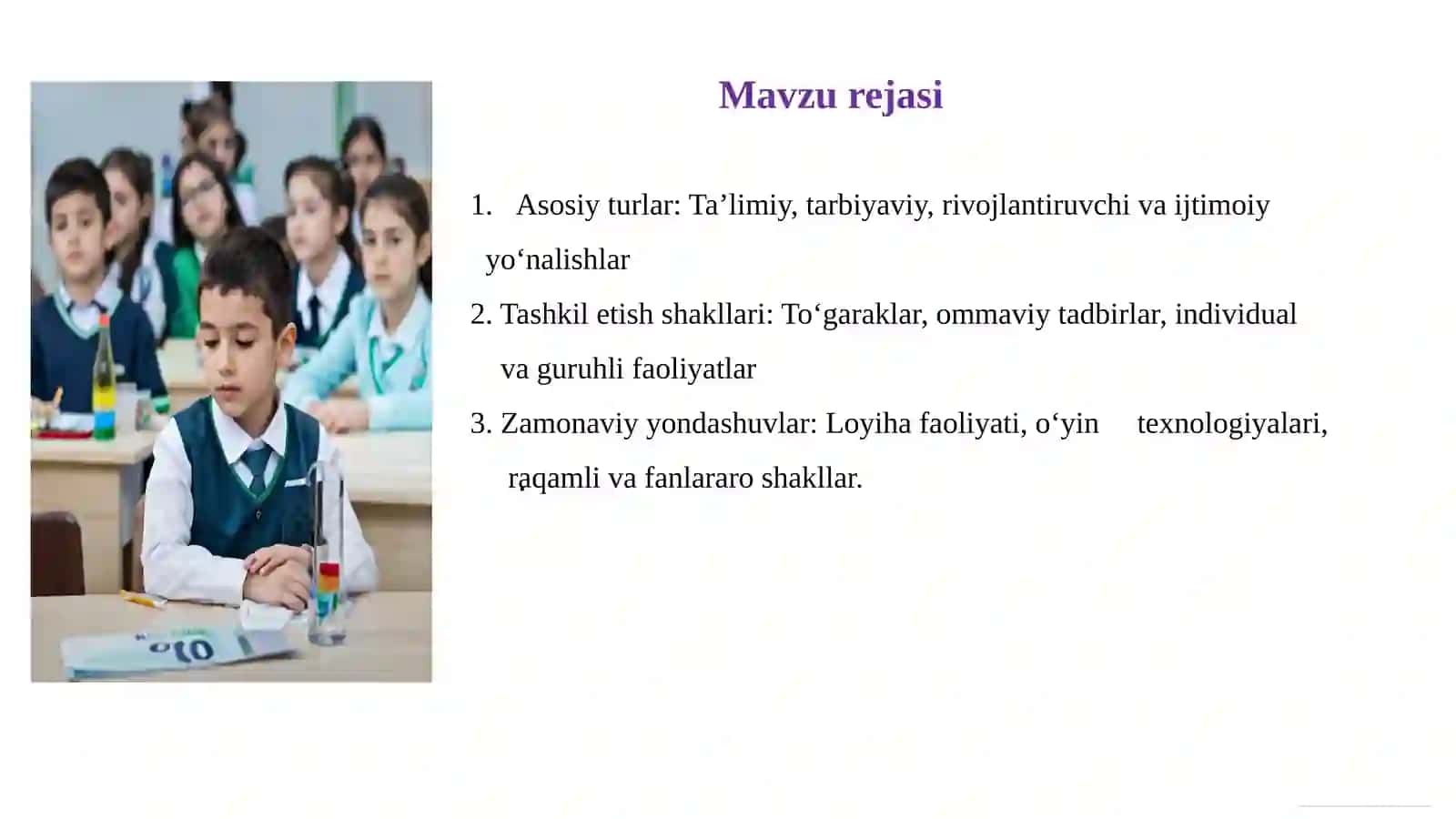 SINFDAN TASHQARI ISHLAR: TURLARI VA SHAKLLARI 2