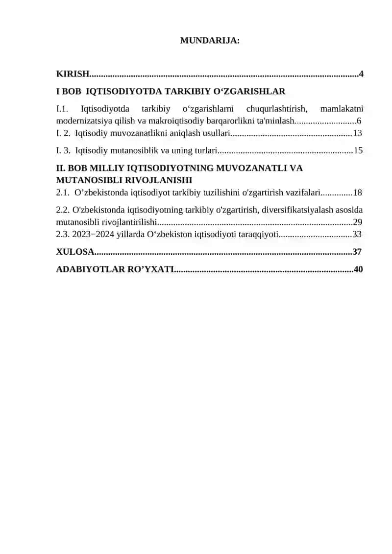 IQTISODIYOTDAGI TARKIBIY O`ZGARISHLAR VA UNING IQTISODIY MUVOZANATGA TA`SIRI 2