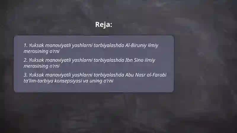 Yuksak manaviyatli yoshlarni tarbiyalashda orta osiyo allomalarining ilmiy merosining ŏrni 2
