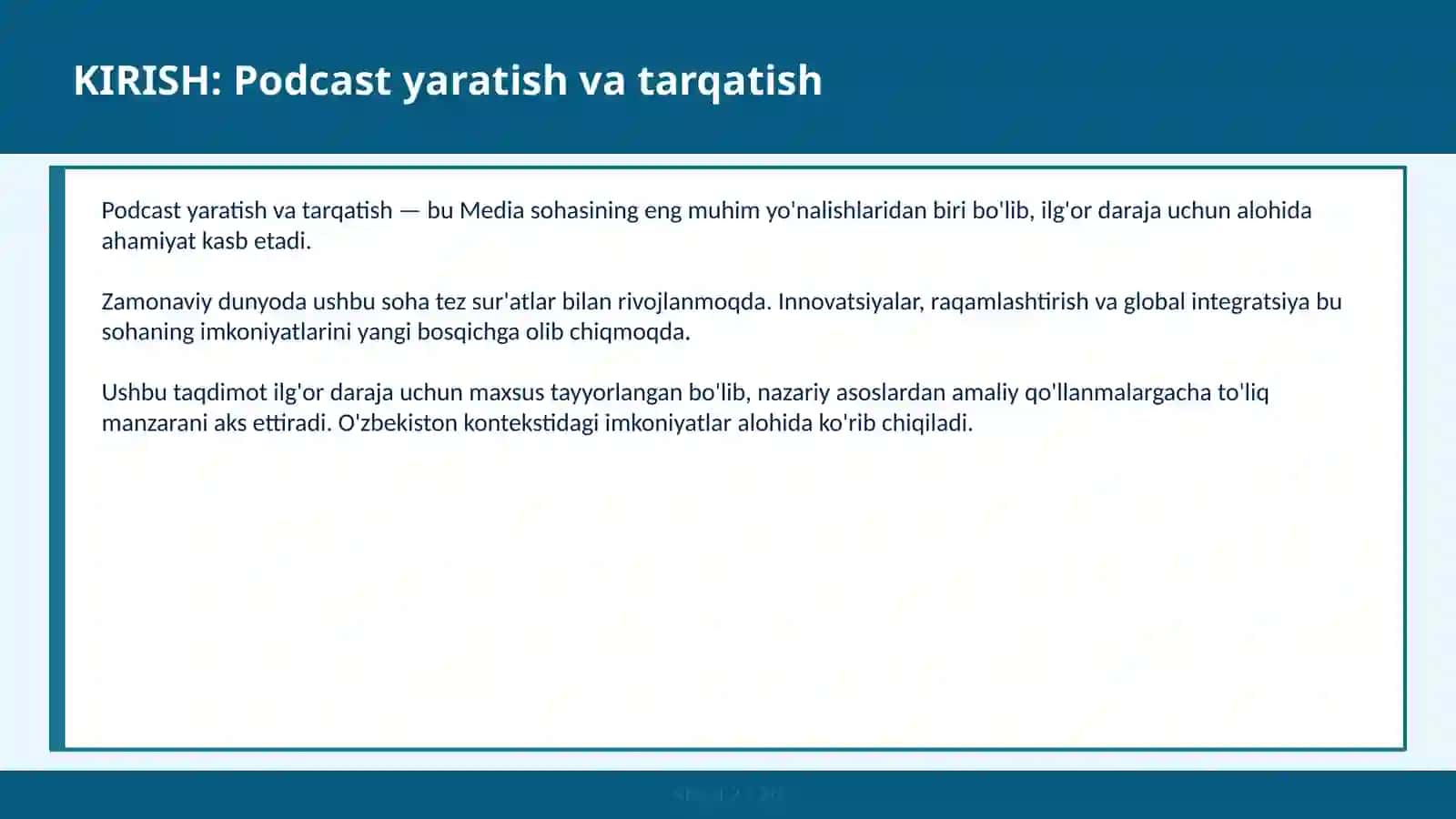 Podcast Yaratish va Tarqatish 2
