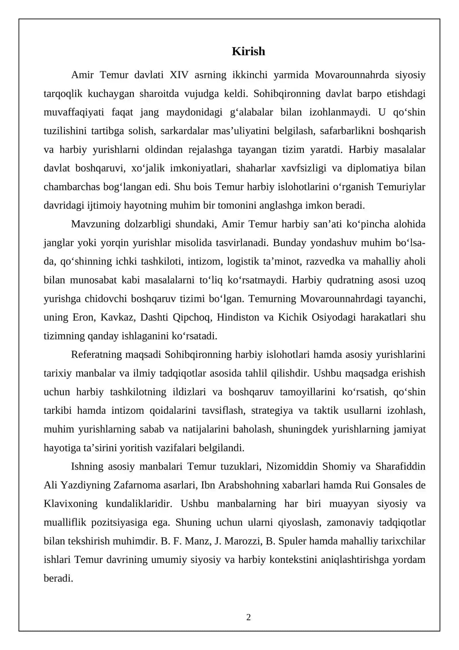 Sohibqironning harbiy islohotlari va yurishlari 2