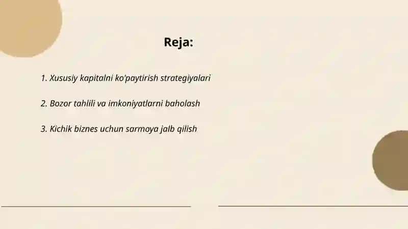 Xususiy kapitalni ko‘paytirish bo‘yicha mavjud imkoniyatlami aniqlash 2