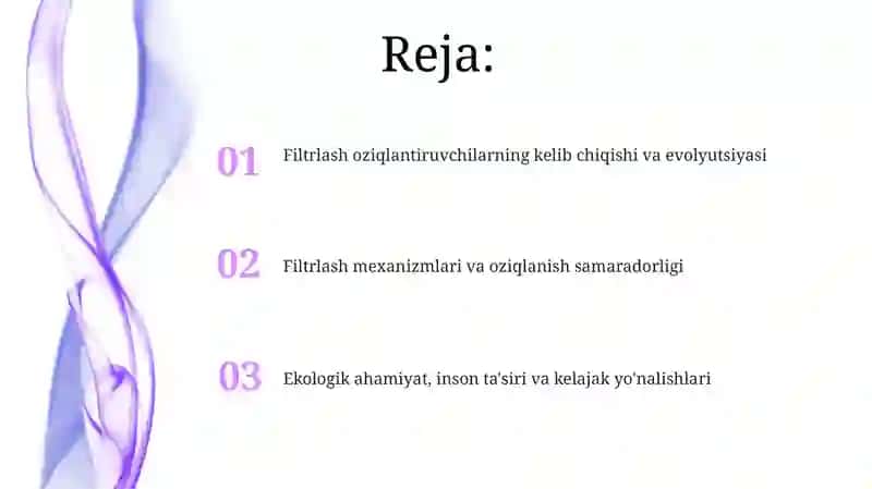 Filtrlash oziqlantiruvchilarning kelib chiqishi 2