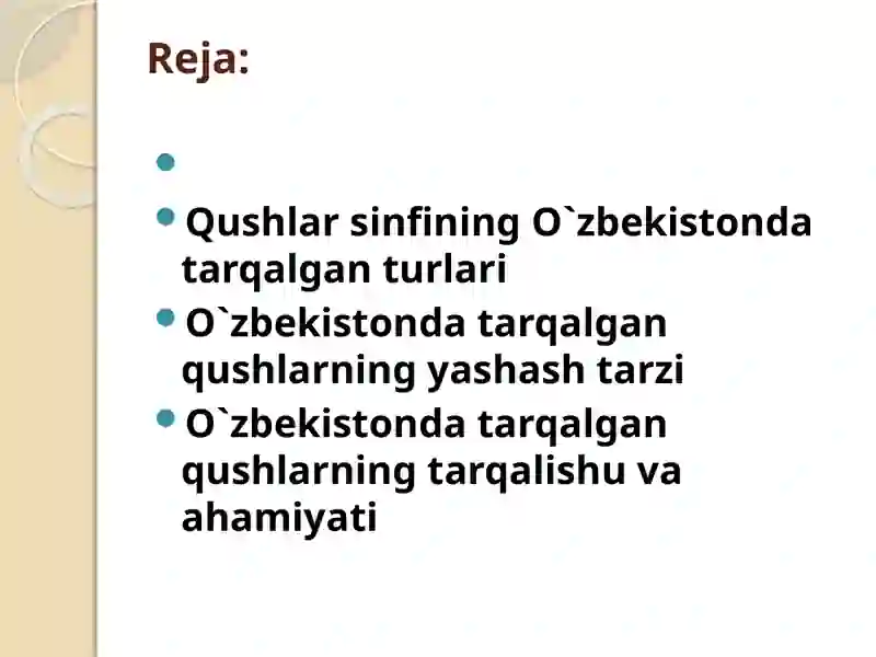 Qushlarsinfining O'zbekiston datarqalgan turlari (1-qism) 2