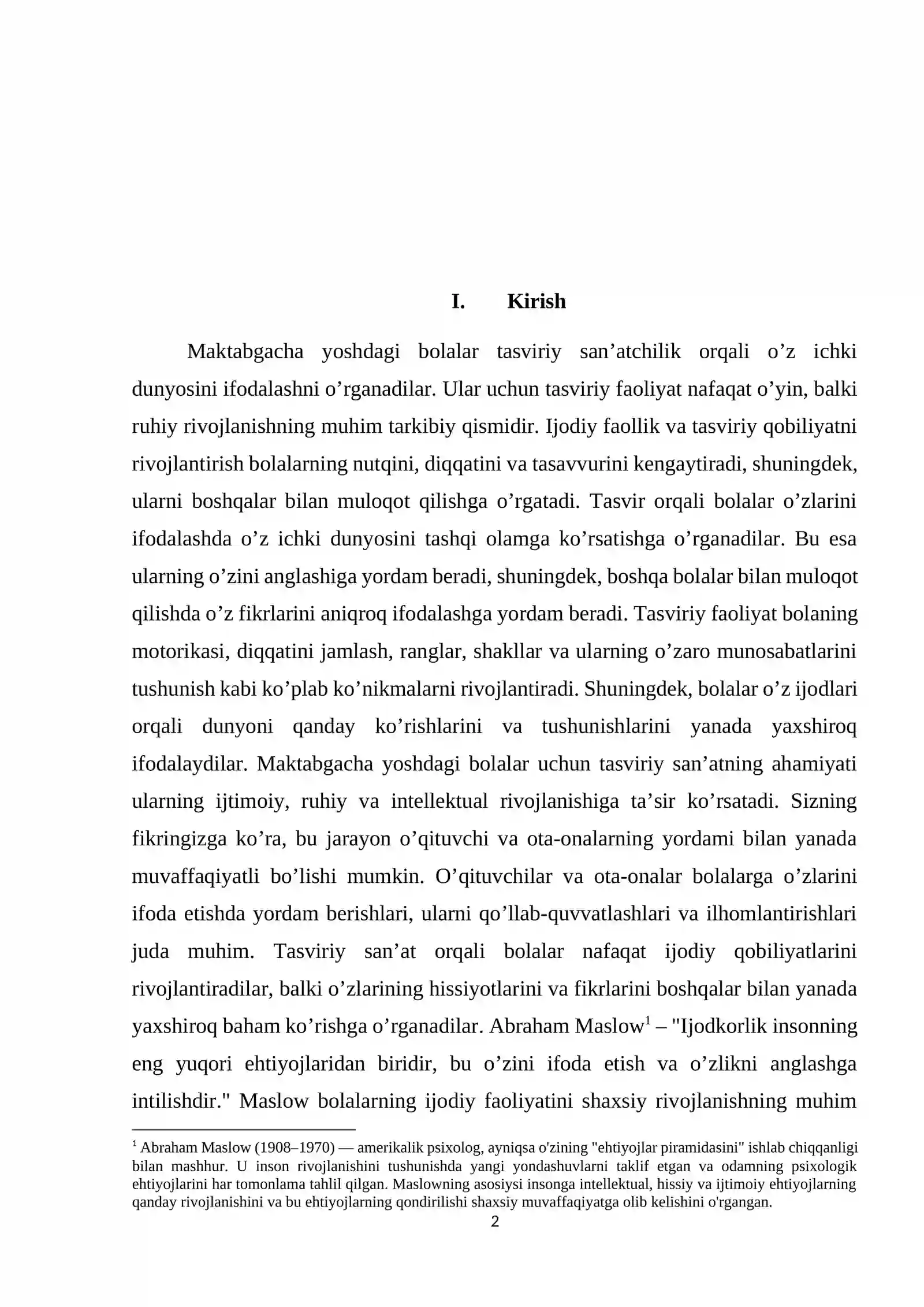 Tasviriy san’atning bolalar psixologiyasiga tafakkur orqali o’z ichki dunyosini ifodalashi 2