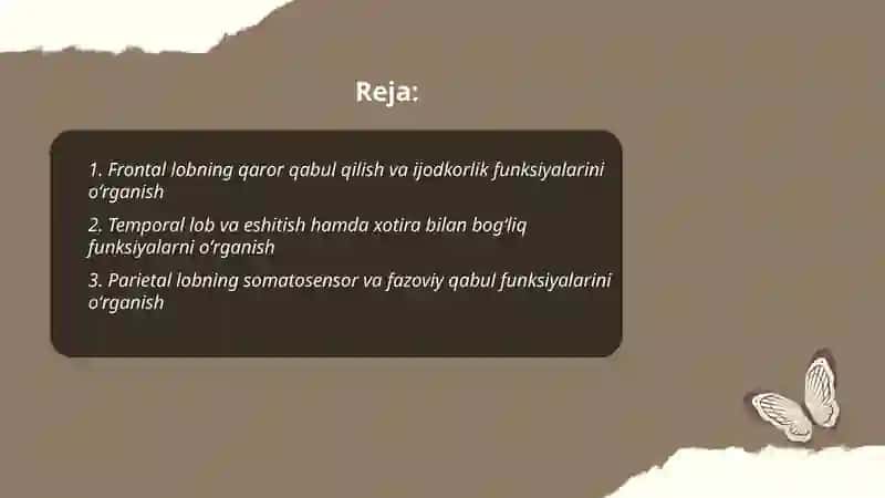 Bosh miya turli boʻlimlari faoliyatini oʻrganish 2