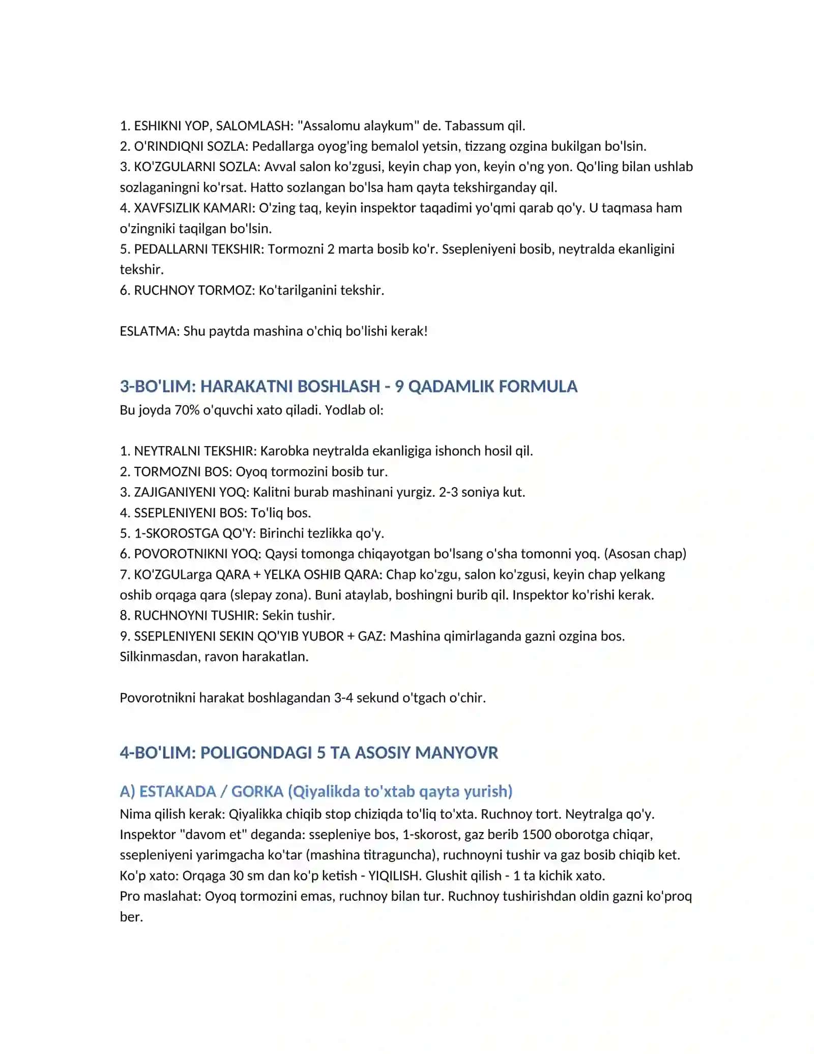 Professional Haydovchilik Qo'llanmasi Amaliy imtihonga tayyorgarlik 2