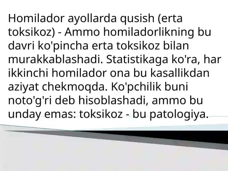 Homiladorlikda qusish ko'ngilaynishining sabablarini va davolashni o'rganish 2