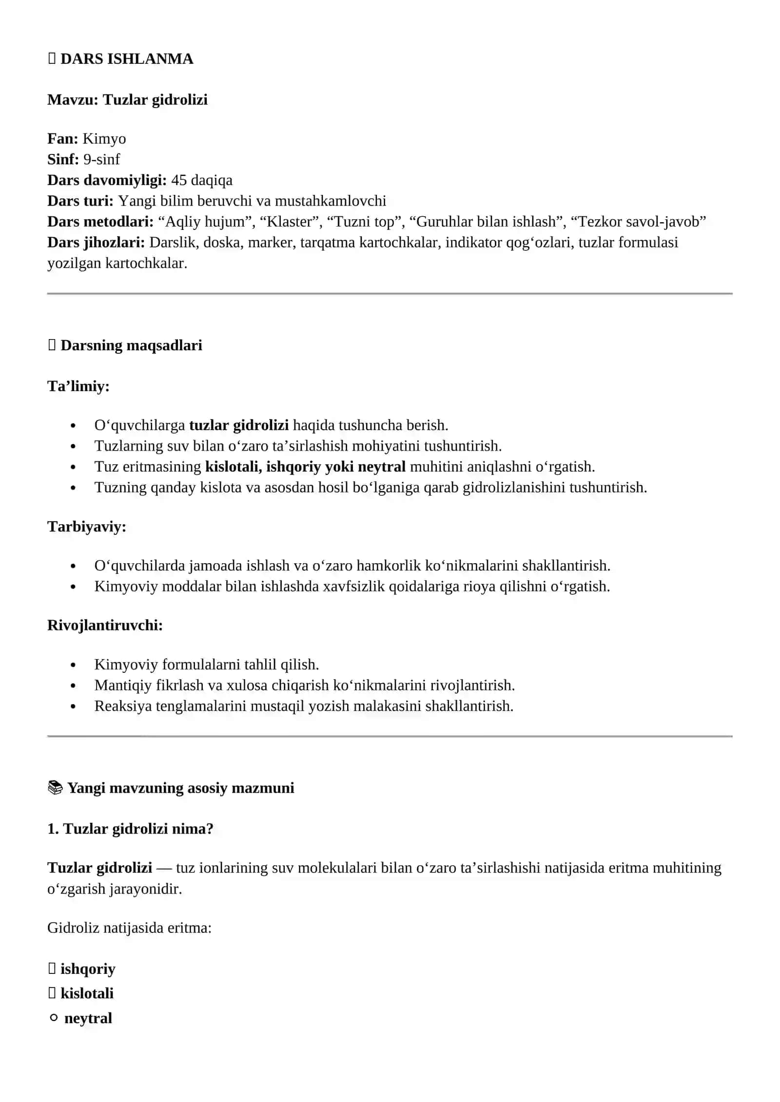 Tuzlar gidrolizi 2