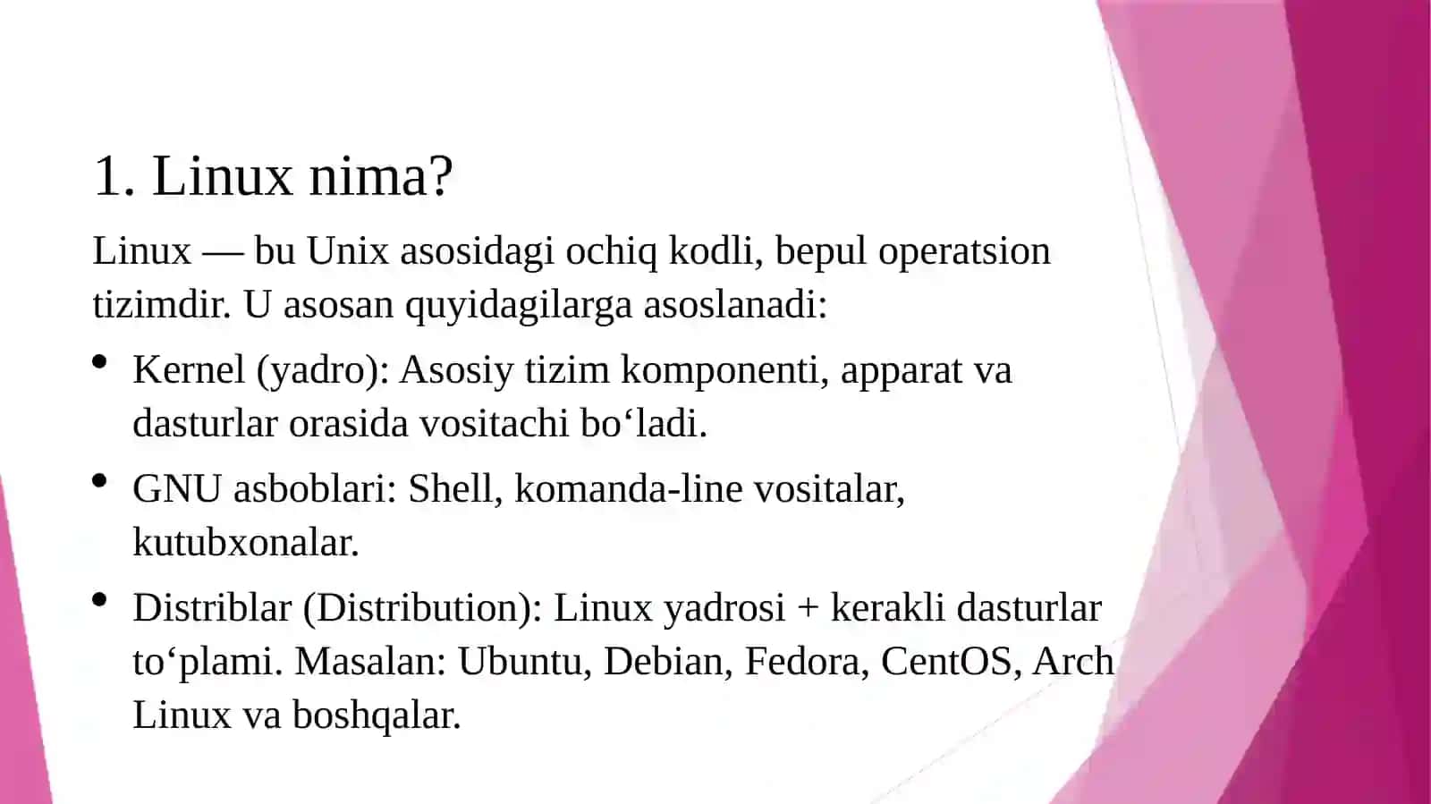 Linux O'So'rnatish va konfiguratsiyasi 2
