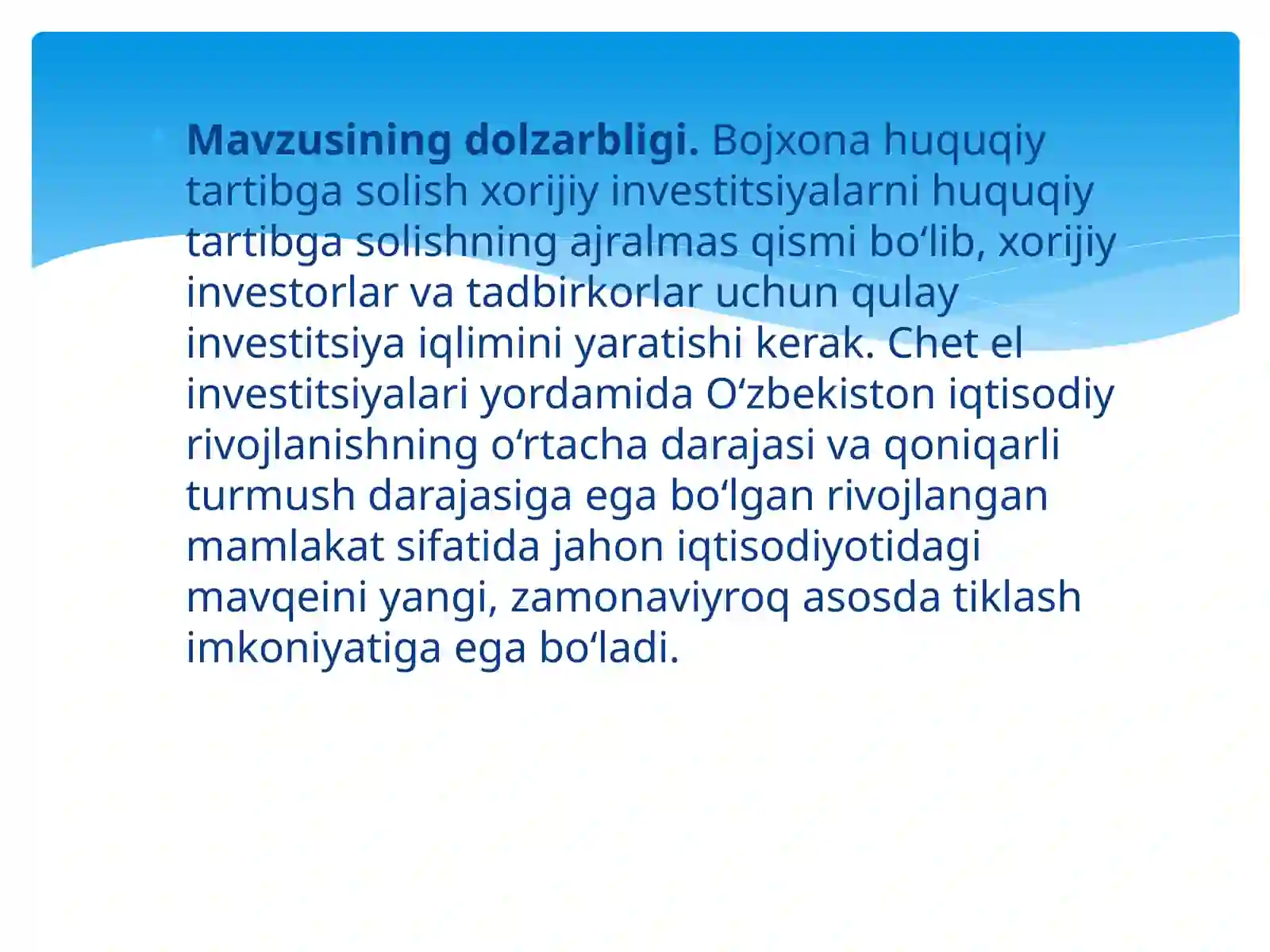 Iqtisodiyot ta’limi - Xorijiy investitsiyalar 2