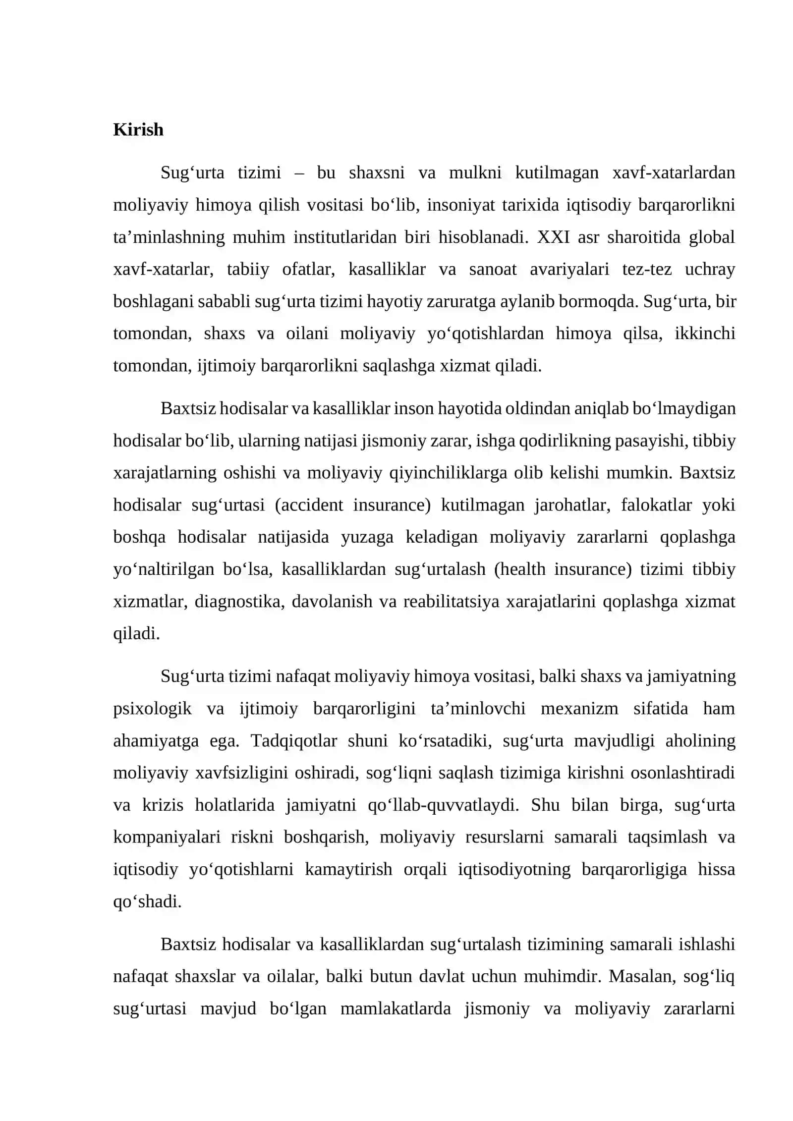 Baxtsiz hodisalar va kasalliklardan sug'urtalash 2