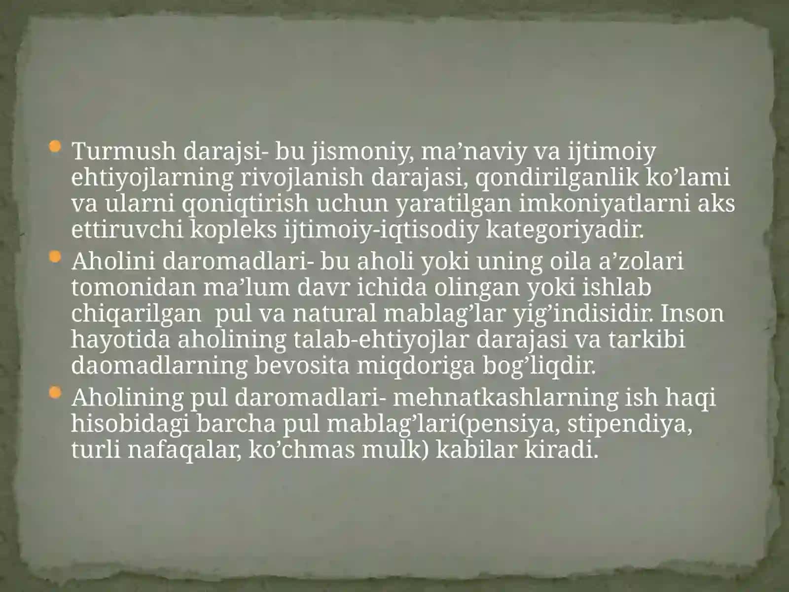 Aholining daromadlarini differensiatsiyalashuvi kambag'allik darajasi va chegarasini o'rganish usullari. 2