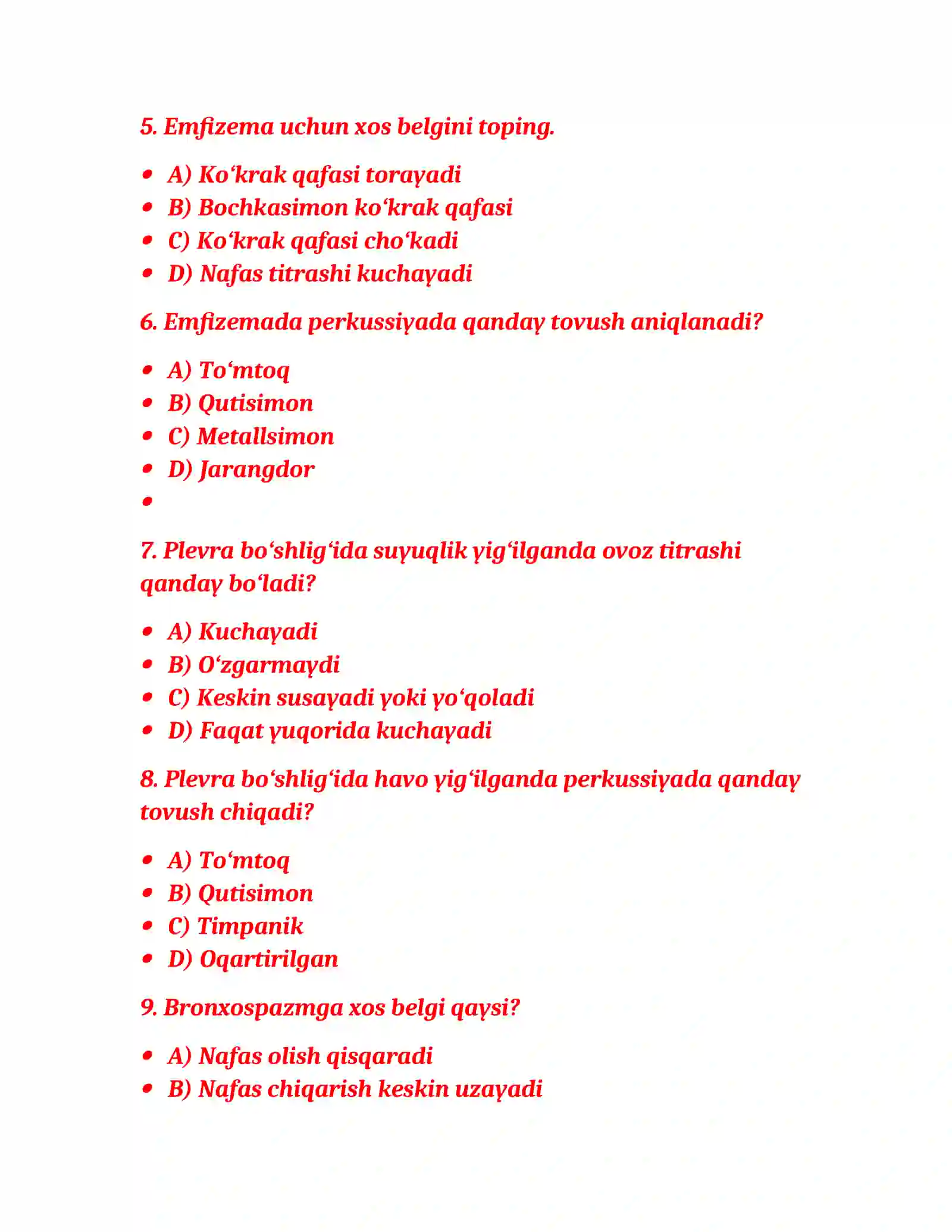 Nafas a’zolari kasalliklari bo‘yicha test 2