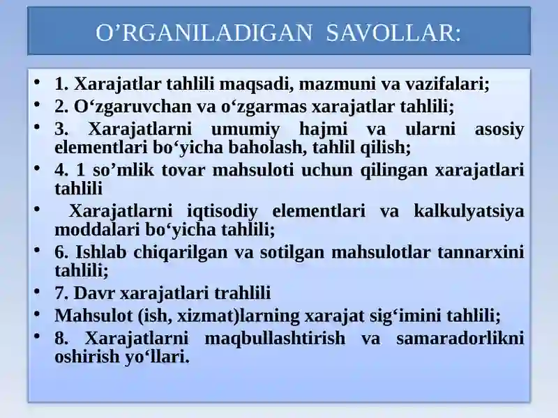 MAVZU.ISLAB CHIQARISH VA DAVR XARAJATLARI TAHLILI 2