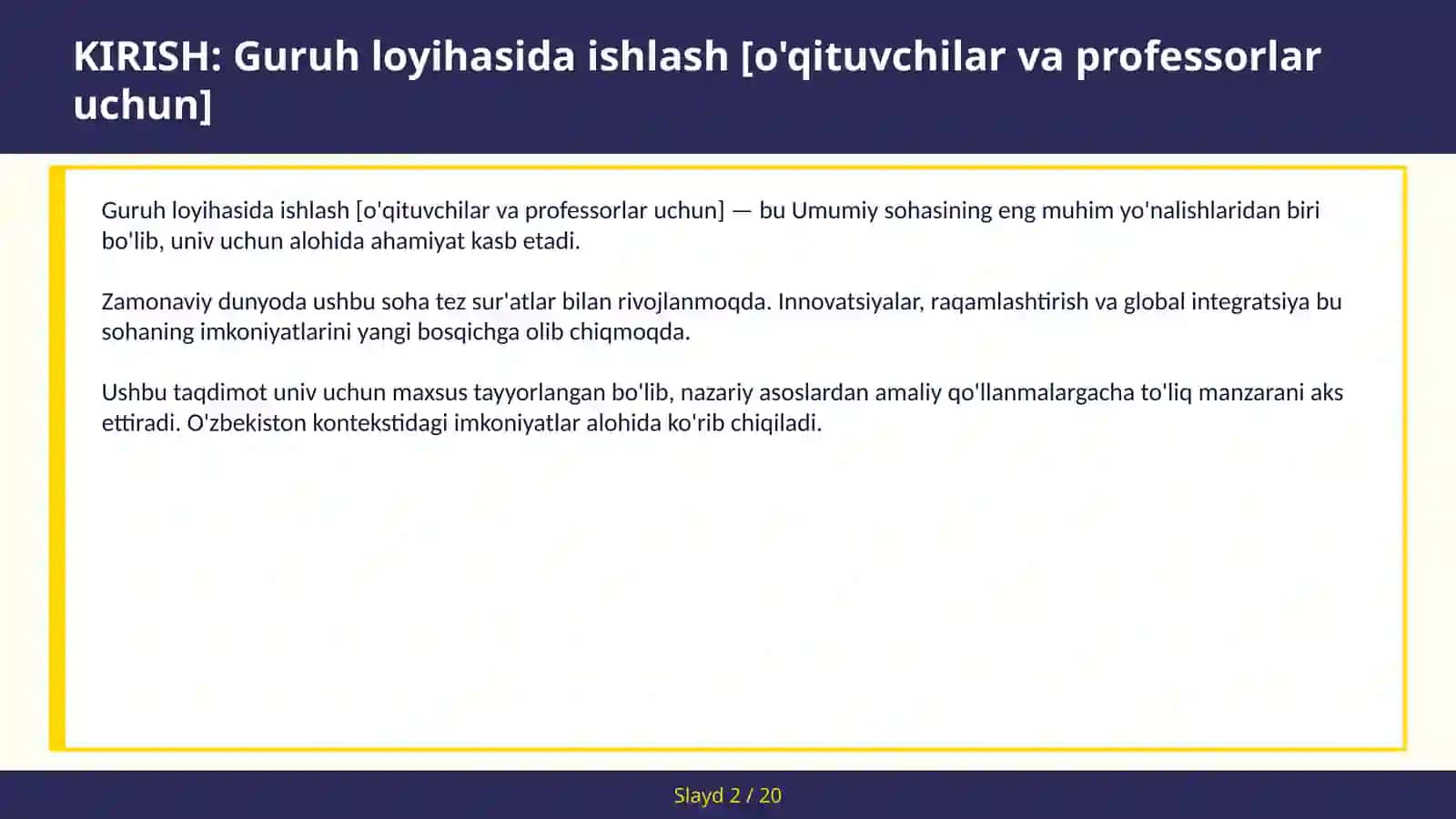Guruh loyihasida ishlash [o'qituvchilar va professorlar uchun] 2