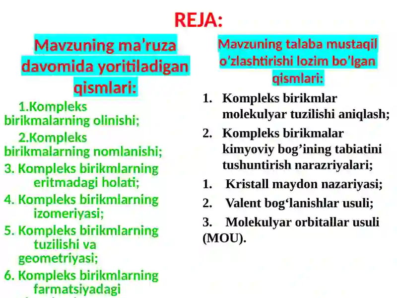 Kompleks birikmalar. Xelatoterapiya 2