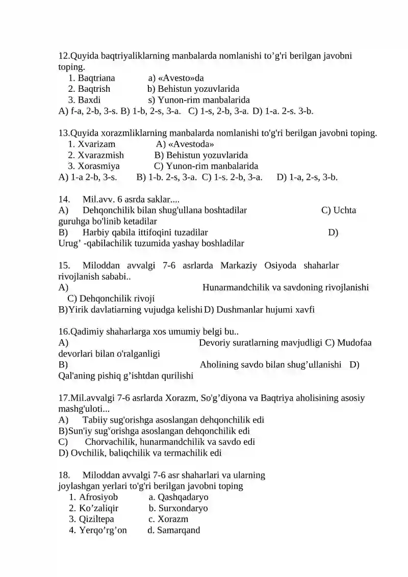 6-sinf Tarix I-variant 2