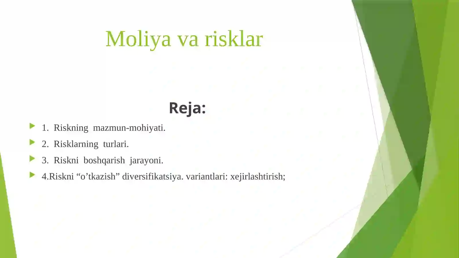 Moliya va risklar 2