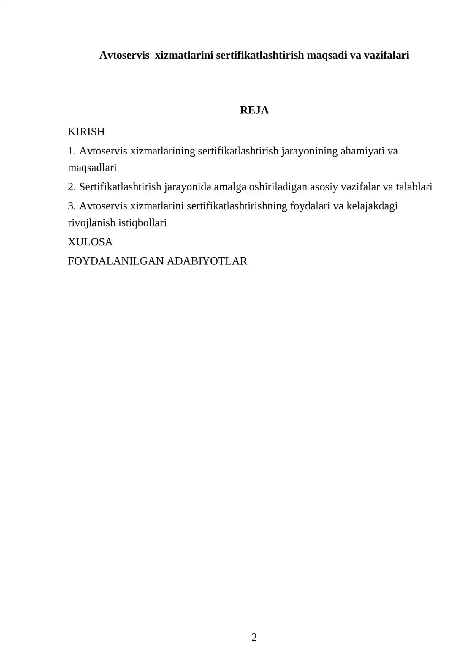 Avtoservis xizmatlarini sertifikatlashtirish maqsadi va vazifalari 2