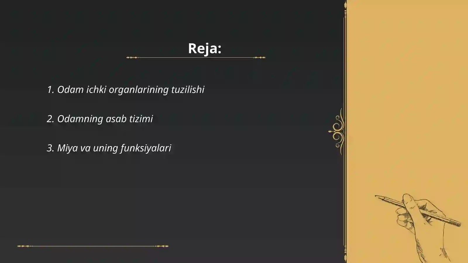 Odamlar Tana Tuzilishi va Funksiyalari. Analizatorlar Tuzilishi va Vazifalari 2