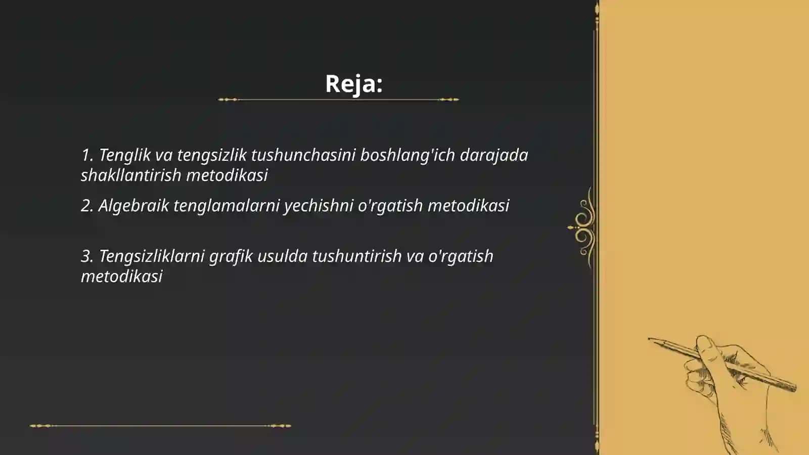 Tenglik va tengsizlikni o'rgatish metodikasi 2