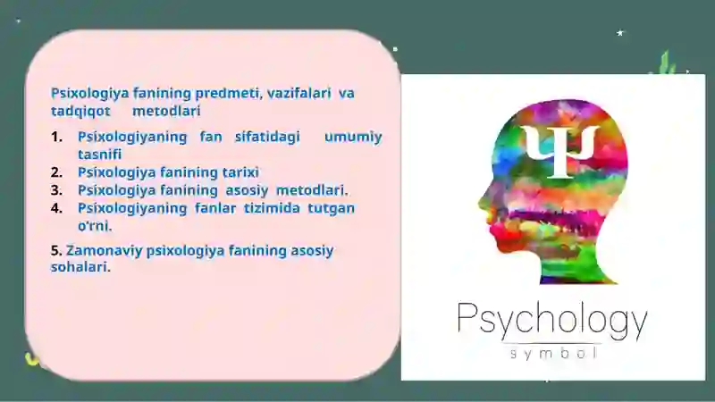 Psixologiya fanining predmeti, vazifalari va tadqiqot metodlari 2