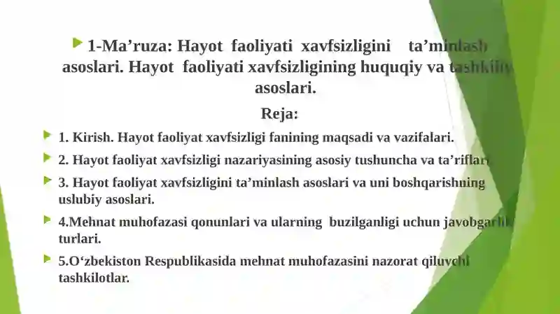 Hayot faoliyati xavfsizligi 2