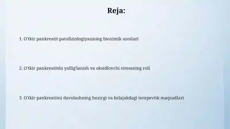O'tkir pankreatit kelib chiqishi va davolashning biokimyoviy asoslari 2