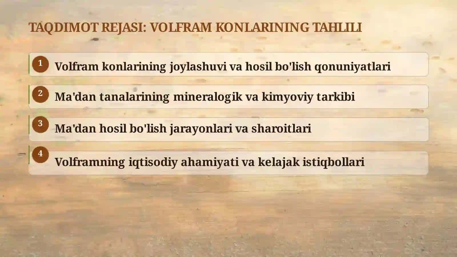 Volfram konlari, joylashuvining umumiy qonuniyatlari, ma'dan tanalarining hosil bo'lish sharoitlari 2
