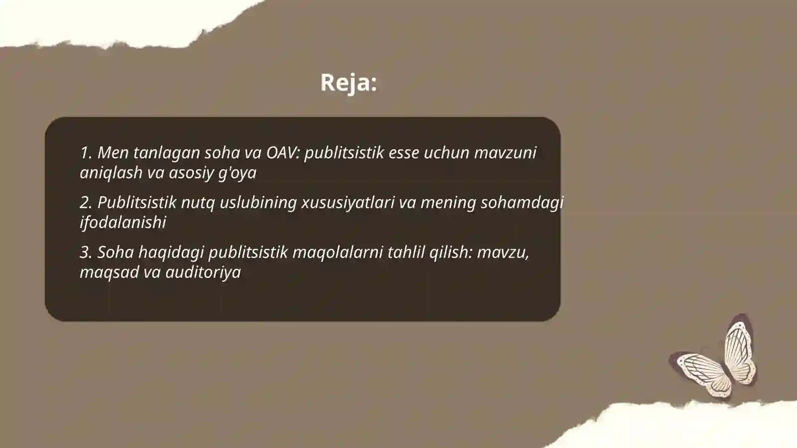 Men tanlagan soha va OAV: publitsistik esse uchun mavzuni aniqlash va asosiy g'oya 2