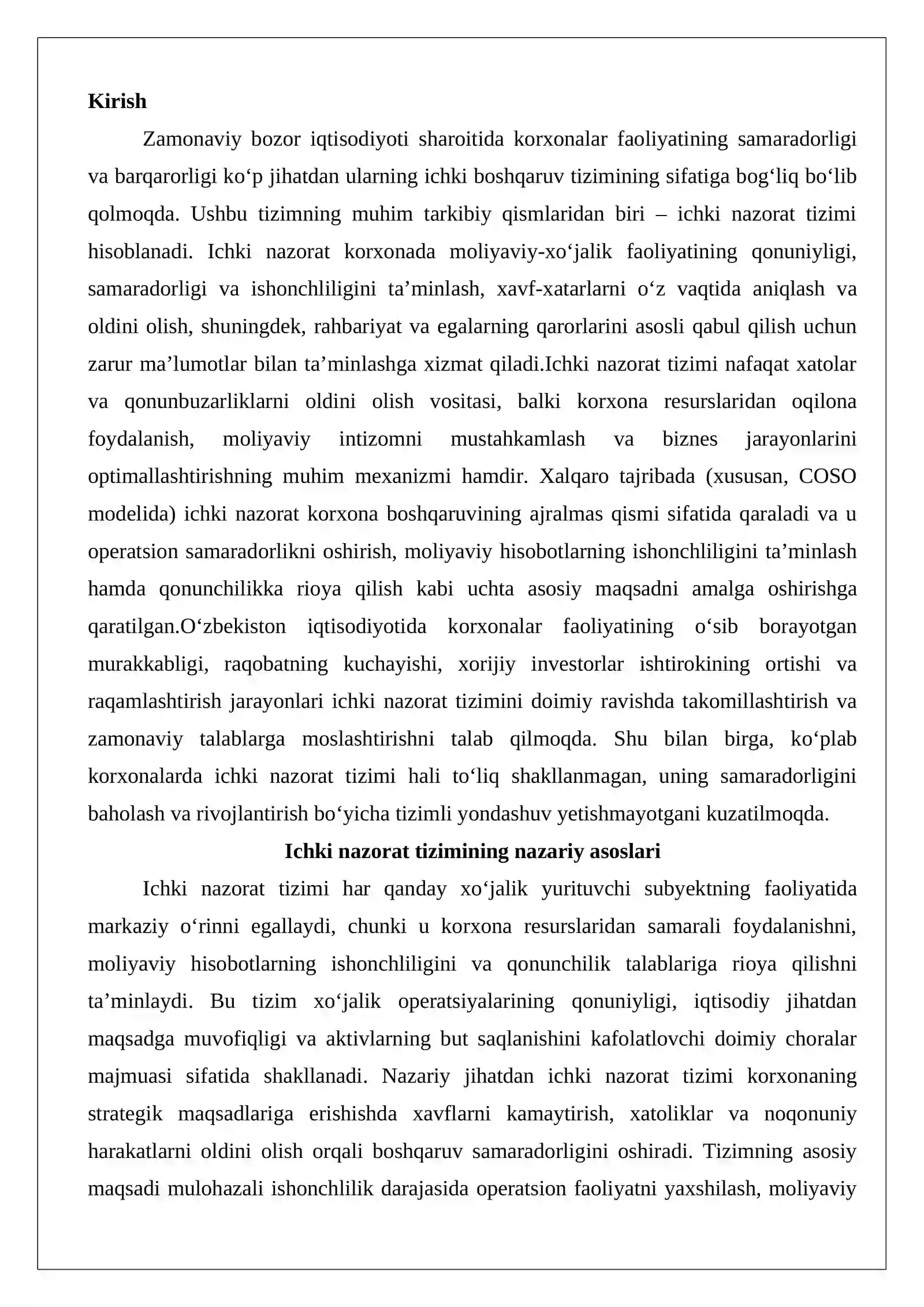 Korxona ichki nazorat tizimini o‘rganish va baholash 2