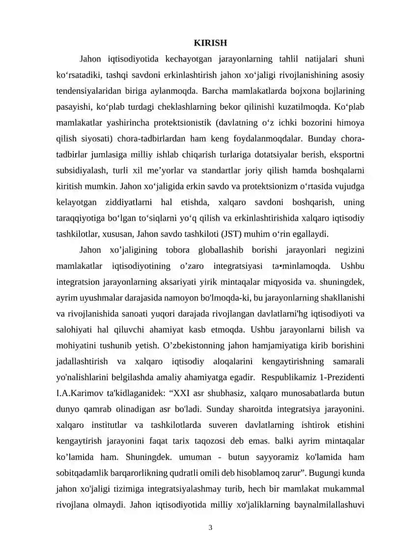 O‘ZBEKISTONNING JAHON IQTISODIYOTIGA INTEGRATSIYALASHUV MUAMMOLARI VA ISTIQBOLLARI 2