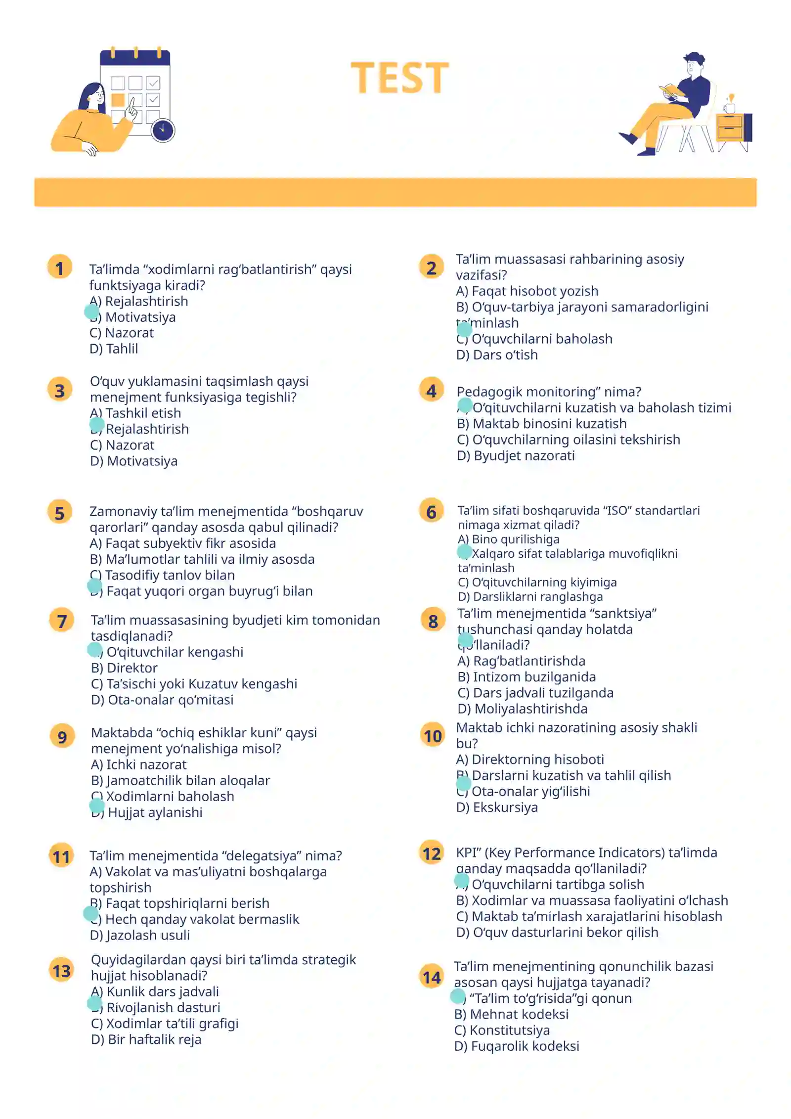 Talim menejmenti faniga oid test 2