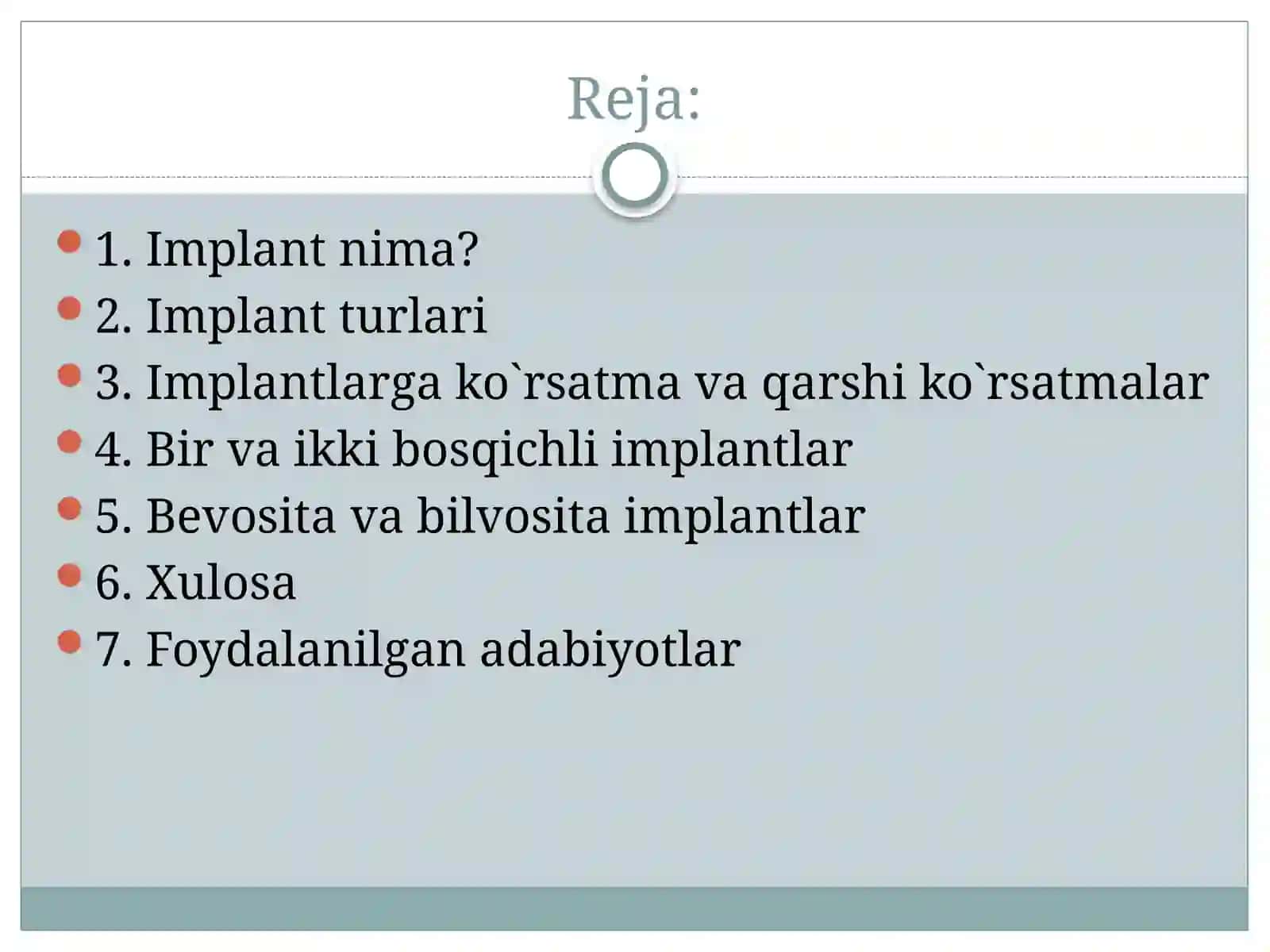 Tish implantlari, ko`rsatma va qarshi ko`rsatmalar, implantatsiya bosqichlari va usullari 2
