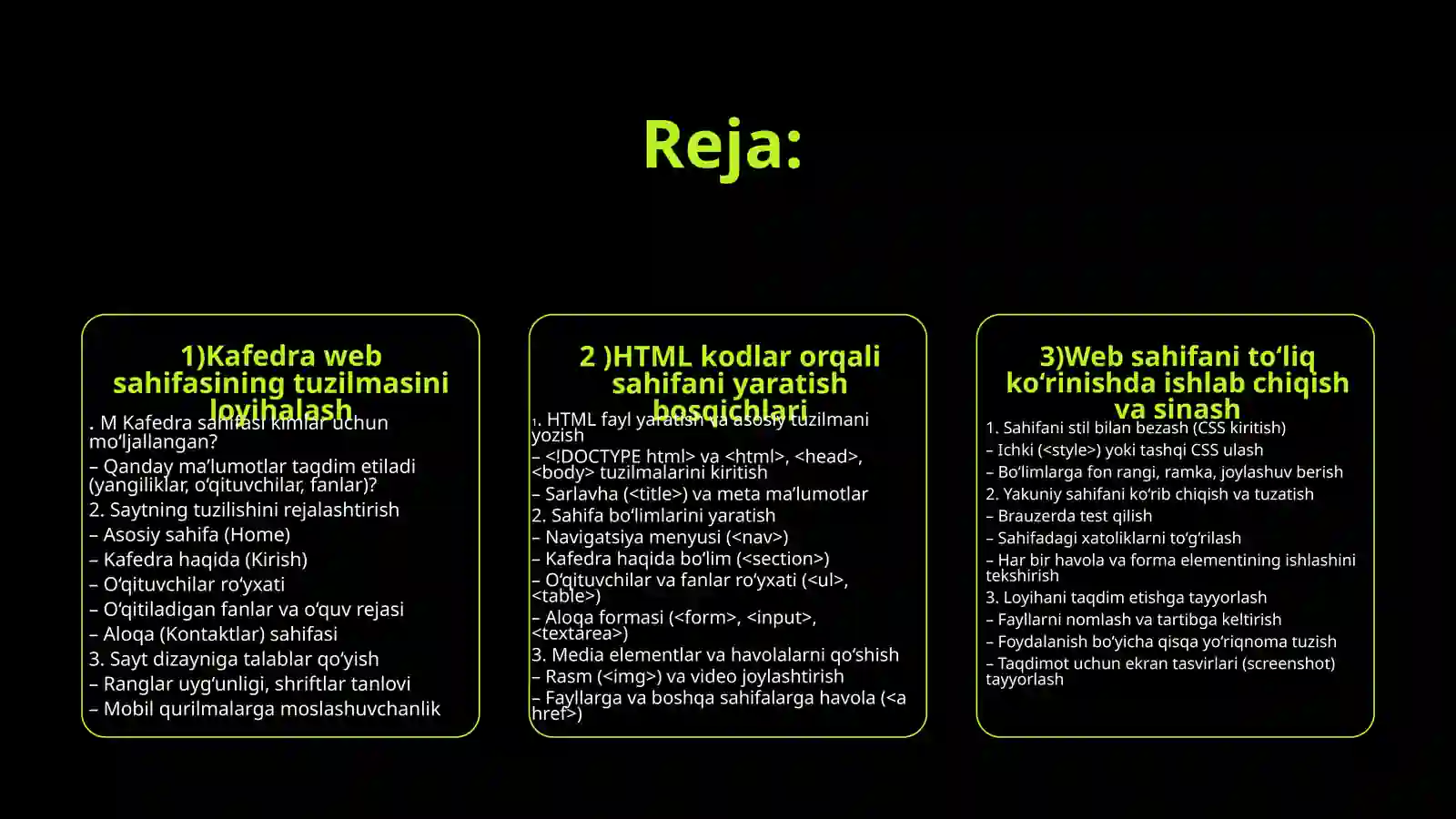 HTML tilida KAFEDRA websahifasini yaratish 2