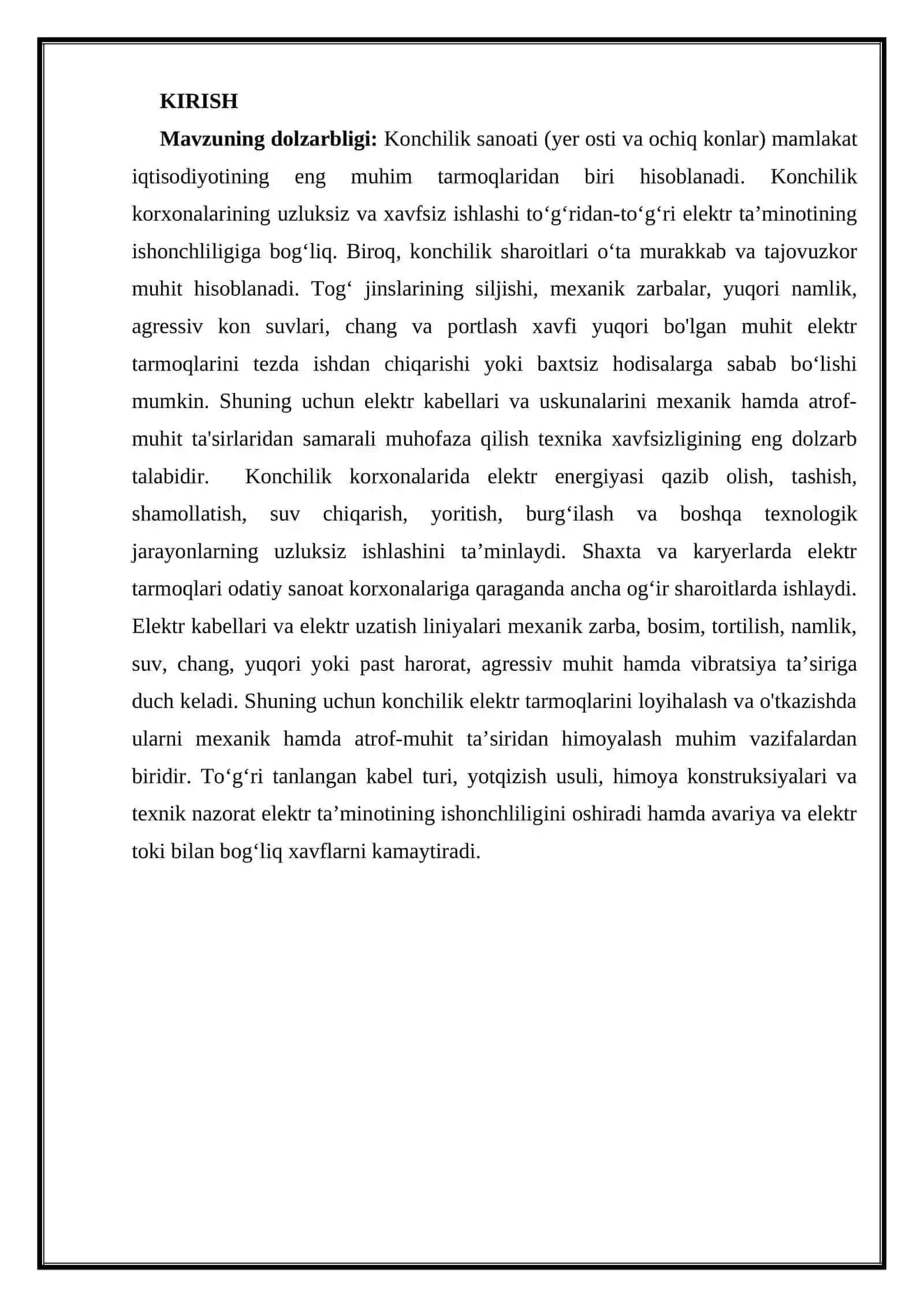 Konchilik elektr tarmoqlarini o'tkazishda mexanik va atrof-muhit ta'siridan muhofaza qilish usullari 2