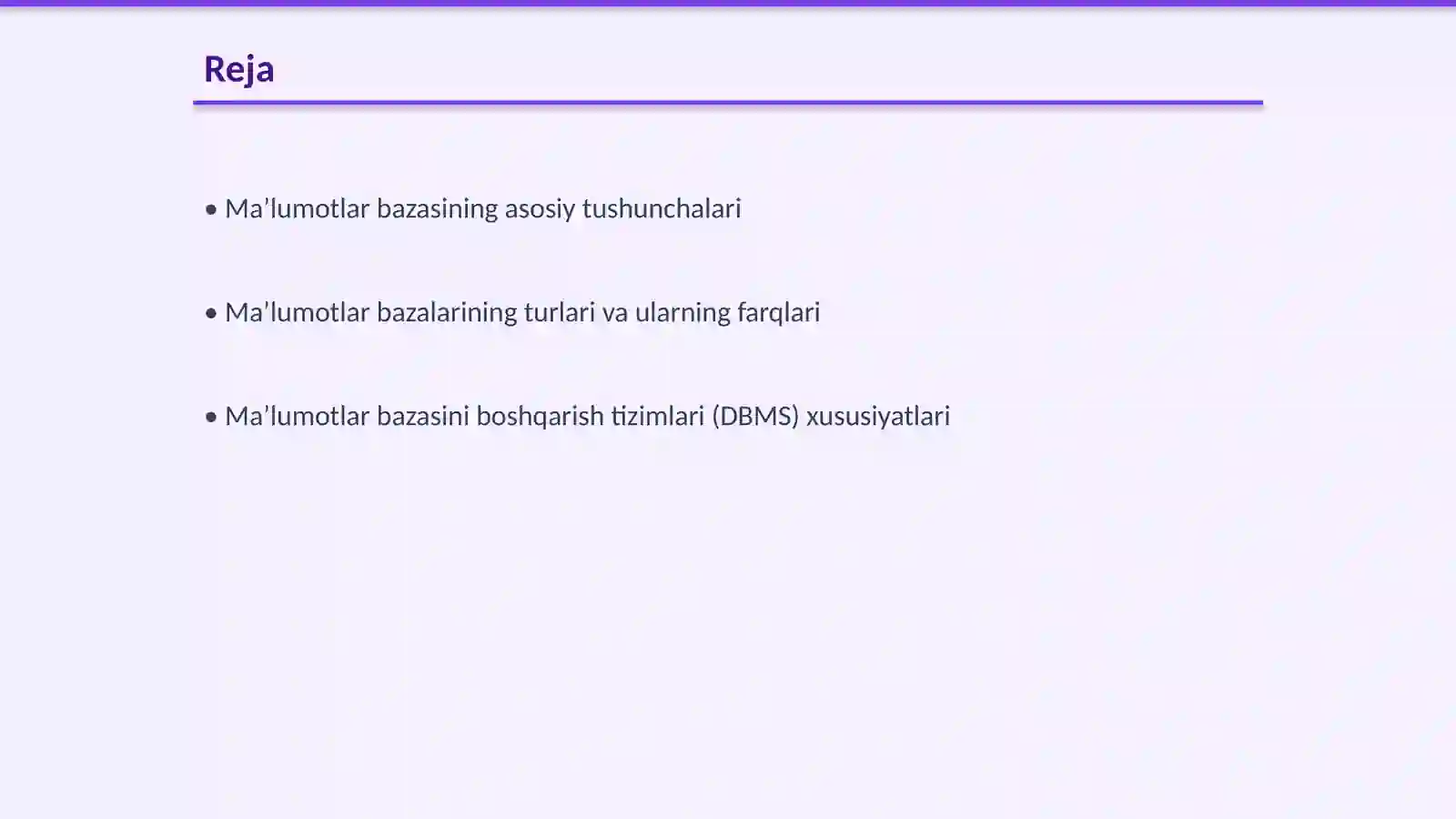 Ma’lumotlar bazasini boshqarish tizimlari 2