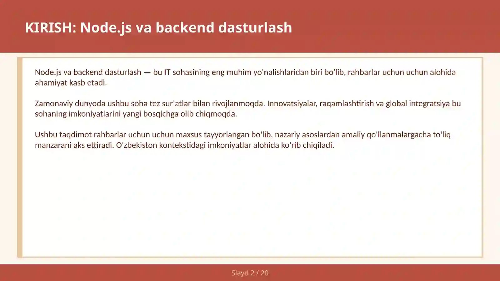 Node.js va backend dasturlash 2